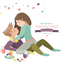 Couple in love celebrating Valentines Day. Vector romantic greeting card