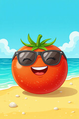 sunglasses tomato on the beach