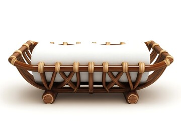 Rectangular woven wood basket holding white rectangular item