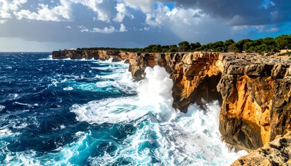 Dramatic coastal cliffs meeting a powerful ocean