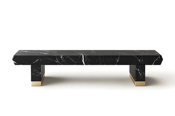 Sleek black marble coffee table with gold accents. Geometric shape, luxurious design