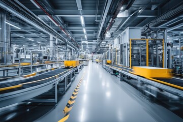 Obraz premium Modern factory interior with automated conveyor system