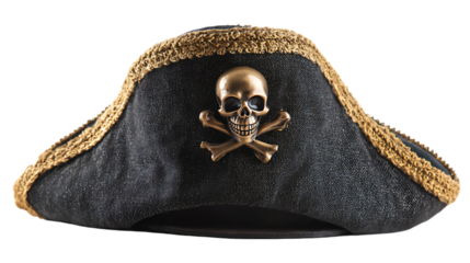 Pirate tricorne hat with skull and crossbones emblem