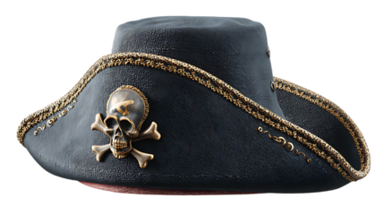 Pirate tricorne hat with skull and crossbones emblem