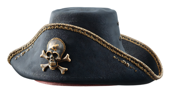 Pirate tricorne hat with skull and crossbones emblem - Powered by Adobe