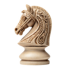 Ornate ivory chess piece knight sculpture on a dark void