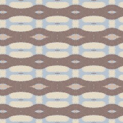 A textured seamless abstract pattern with horizontal, curvy, and stylized oval shapes in brown, beige, and light blue
