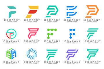 collection abstract letter F logo design. modern logotype F design with colorful. vector illustration