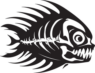 Monochrome Fish Skeleton with Black silhouette vector 