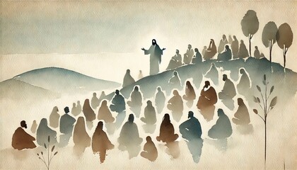 Jesus Teaching the Beatitudes on the Mount.