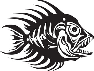 Monochrome Fish Skeleton with Black silhouette vector 