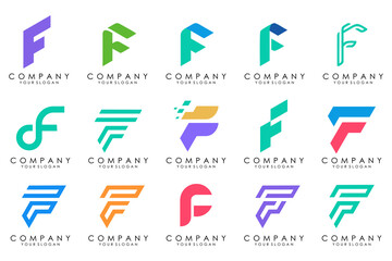 collection abstract letter F logo design. modern logotype F design with colorful. vector illustration