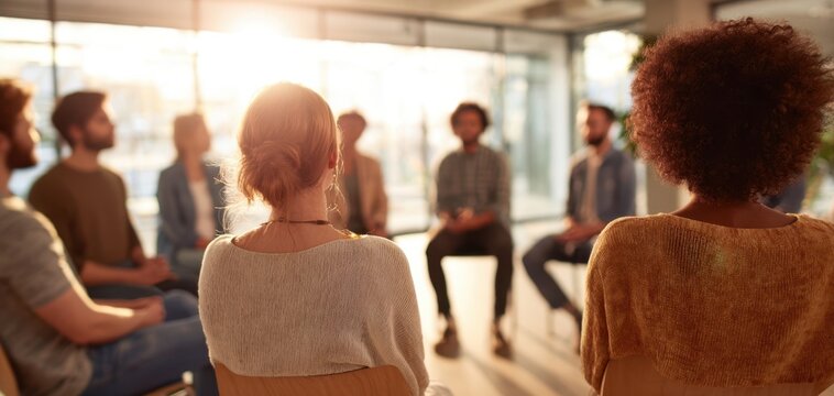 The Group of Diverse Adults in a Sunlit Support Circle Meeting
