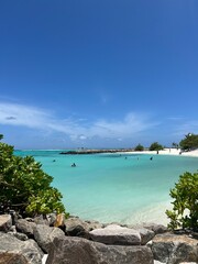 Fototapeta premium Paradise Beach Day in Maldives: White Sand and Turquoise Ocean