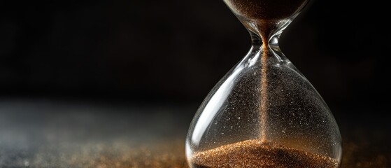 The Hourglass Silently Measuring Time with Golden Sand in Dramatic Low Light