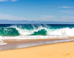 Ocean wave crashing on sandy beach
