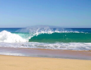 Ocean wave breaking on sandy beach