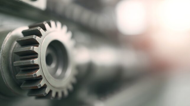 Intricate metallic gears harmonize in industrial ballet, whispering innovation; perfect for Engineer's Day and Precision Machinery Week