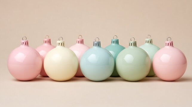 Pastel baubles evoke a whimsical winter wonderland, blending retro nostalgia with the serene elegance of Festivus celebrations