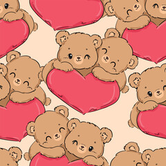 Cute Teddy Bear pattern seamless, vector illustration Hand Drawn Cute print design