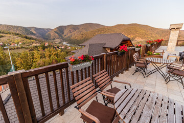 Terrace in Drvengrad (Kustendorf) settlement near Mokra Gora, Serbia