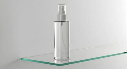 Transparent Facial Mist Bottle on Glass Shelf
