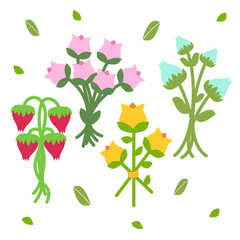 set of flowers. Flat Design Assorted Flower And Fruit Bouquet Nature Decoration Illustration.