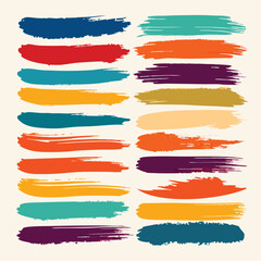 Obraz premium Vibrant collection of hand-painted brush strokes in various colors and textures, artistic design elements for creative projects.