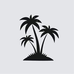 Obraz premium Simple black vector silhouette of three tropical coconut palm trees on a small island grass patch
