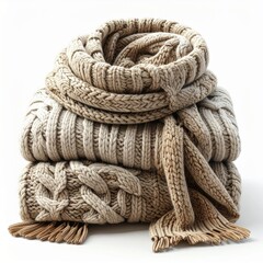 Stack of cozy knitted sweaters with a scarf, symbolizing warmth, comfort, and autumn fashion. Perfect for fall, winter, and seasonal lifestyle themes.