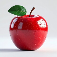 Fresh red apple with a green leaf and water droplets, symbolizing health, freshness, and the flavors of autumn harvest. Perfect for seasonal, food, and nature themes.