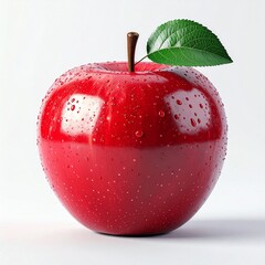 Fresh red apple with a green leaf and water droplets, symbolizing health, freshness, and the flavors of autumn harvest. Perfect for seasonal, food, and nature themes.