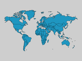 Simple World map. Blue political World map with countries and borders. Vector template for infographic and education.