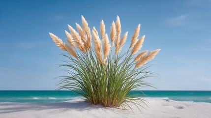 Golden pampas grass sways in coastal breeze, evoking whispers of Transhumance festivals and seaside solstice rituals