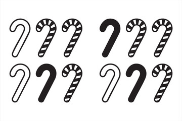 Black and White Christmas Candy Cane Illustration Set