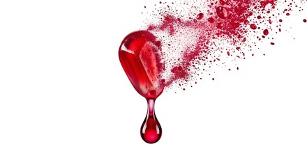 Vibrant Red Heart Exploding into a Cascade of Droplets and Particles.