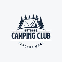 Camping Logo Design Tent and Pine Trees Outdoor Adventure Illustration