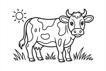 Farm Animal Vector Illustration Featuring Cow in Pasture Scene