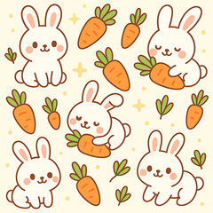 seamless pattern with rabbits and carrot