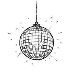 Handdrawn sketch of a sparkling retro disco ball hanging from a string. © Vhya