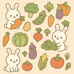 rabbit seamless pattern with veggies