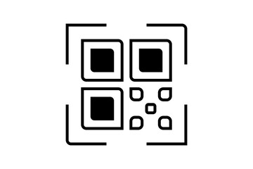 A black icon representing a qr code with scanning brackets, isolated on transparent background