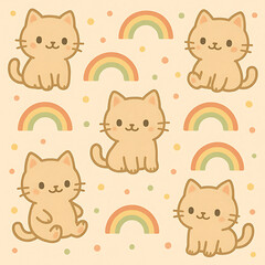 cats and rainbow kawaii
