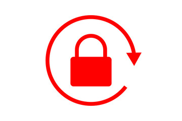Red locked padlock symbol with circular arrow indicating security or protection isolated on transparent background