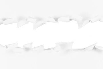 torn or ripped hole in white paper border frame or transition design element isolated on white or...