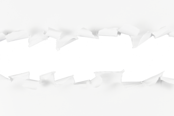 torn or ripped hole in white paper border frame or transition design element isolated on white or transparent png