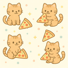 seamless pattern with cats and pizza