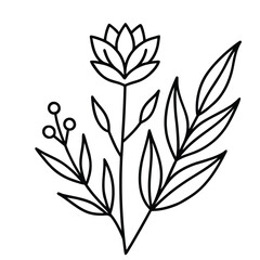 Charming handcrafted botanical doodles featuring delicate leaves and diverse flowers in a whimsical artistic style