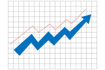 Blue arrow graph showing upward trend isolated on transparent background