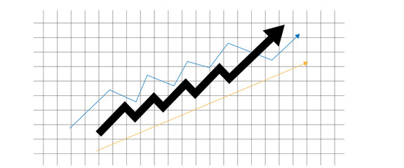 Black arrow pointing up on a grid chart isolated on transparent background